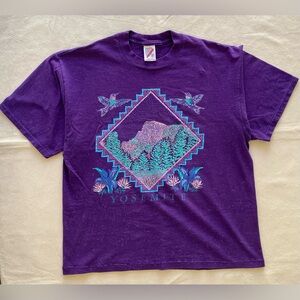 Vintage Jerzees Purple Sparkle Printed Graphic Tee Yosemite Large Casual USA